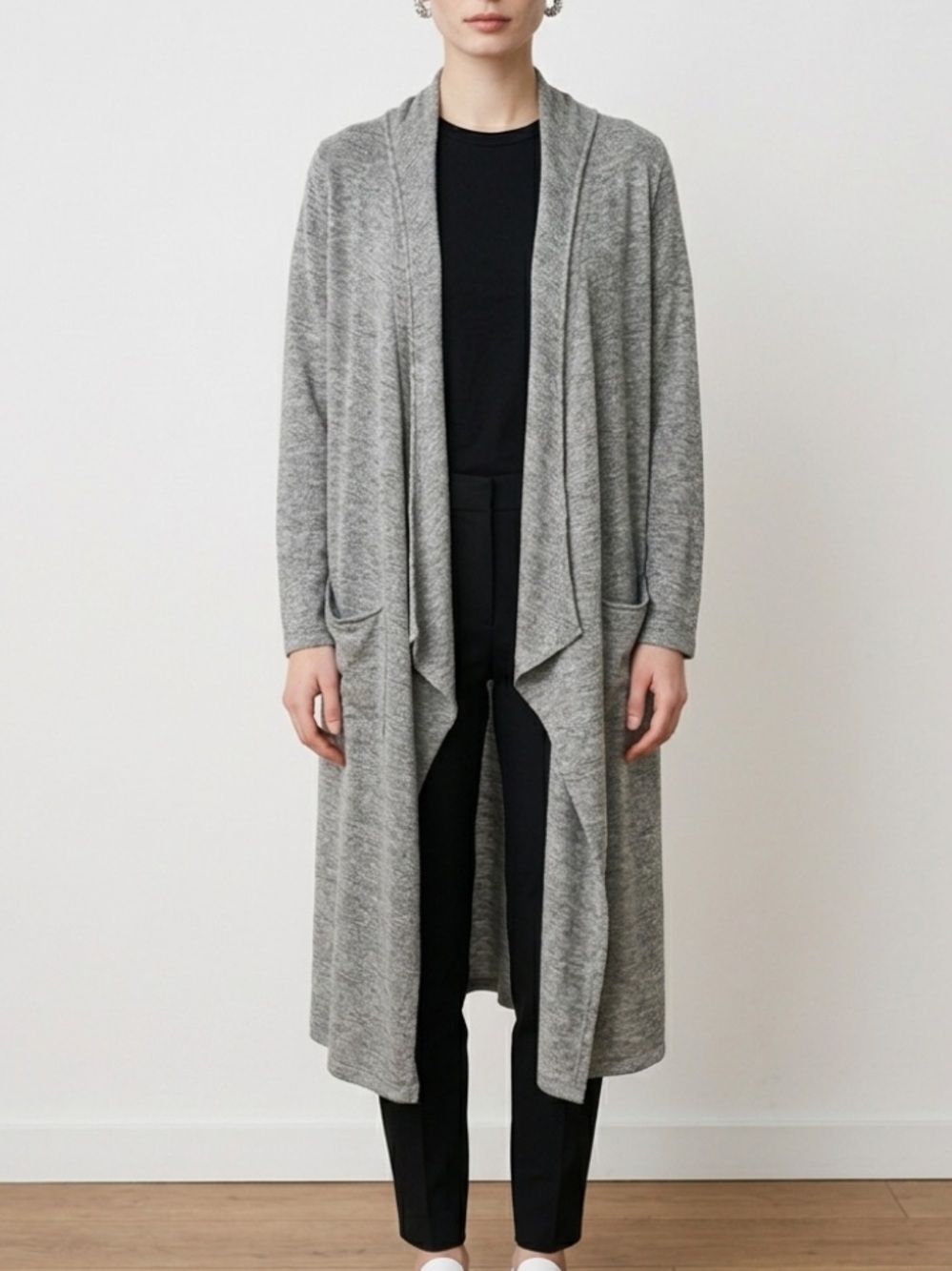 Lafayette 148 New York Heather Gray Open-Front Cardigan Medium cashmere blend